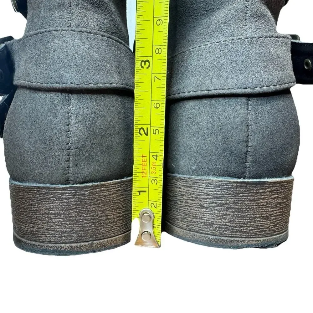 JustFab Ankle Boots Grey Womens 8.5 M Burnished Gray Black Straps Buckles